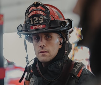 man in black and red helmet