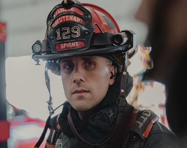 man in black and red helmet