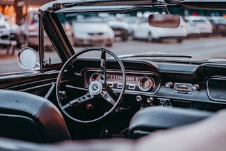 black steering wheel in tilt shift lens