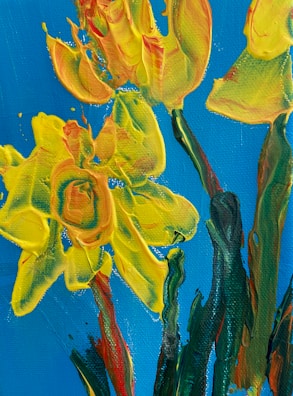 A colorful floral arrangement painted in rich oil textures and bold strokes.