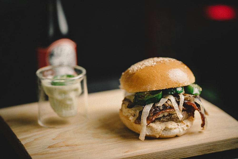 burger on white ceramic plate