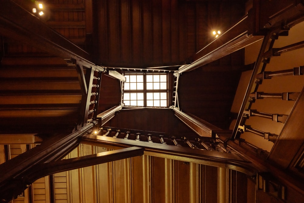 brown wooden ceiling with light fixture