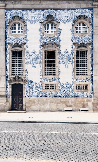 blue and white concrete building
