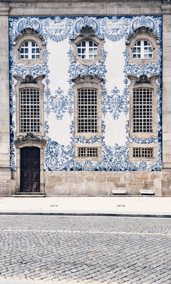 blue and white concrete building