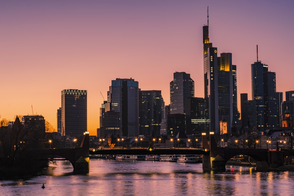 city skyline during night time