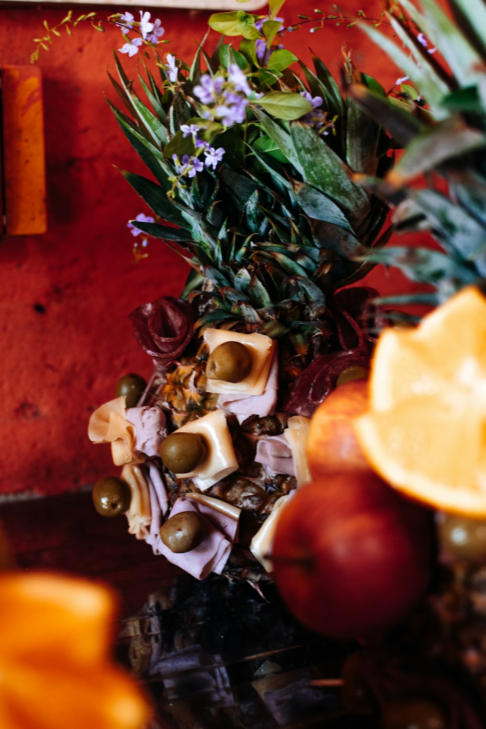 orange fruit and green leaves