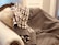 A plush, ornately carved sofa is draped with a patterned, brown and white checked blanket. A soft, floral-patterned pillow in gold hues complements the luxury of the setting.