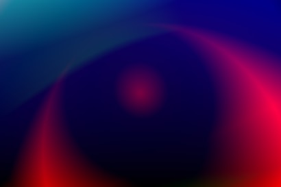 A vibrant abstract composition featuring swirling shapes and gradients. The image predominantly consists of deep blues transitioning to bright reds and pinks, creating a sense of depth and motion.