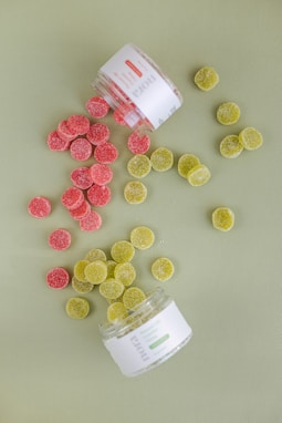 red and yellow round candies