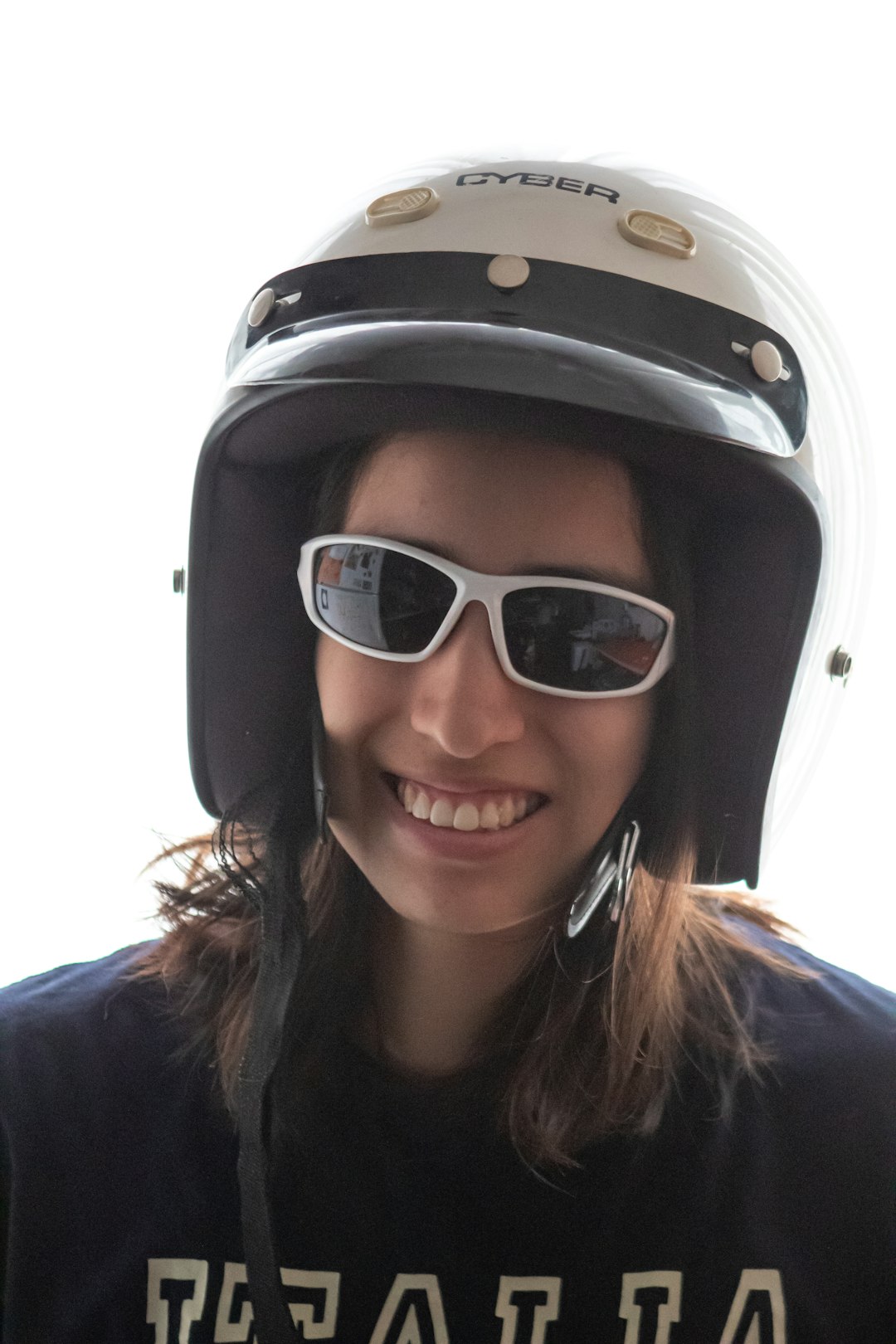 woman in black and white helmet