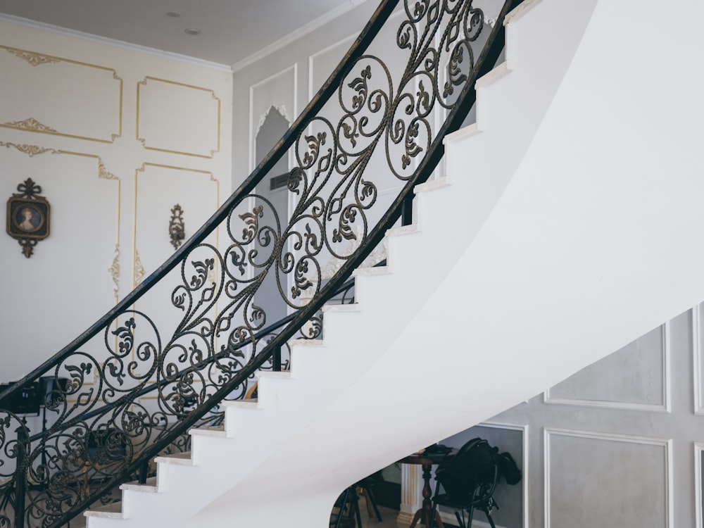 white and brown spiral staircase