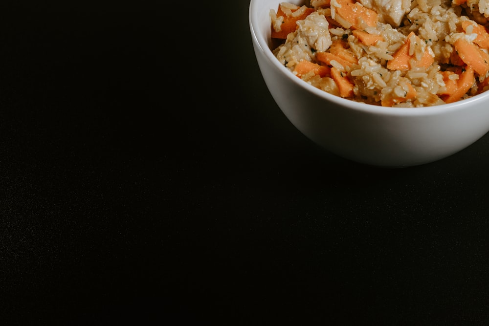 white ceramic bowl with brown food