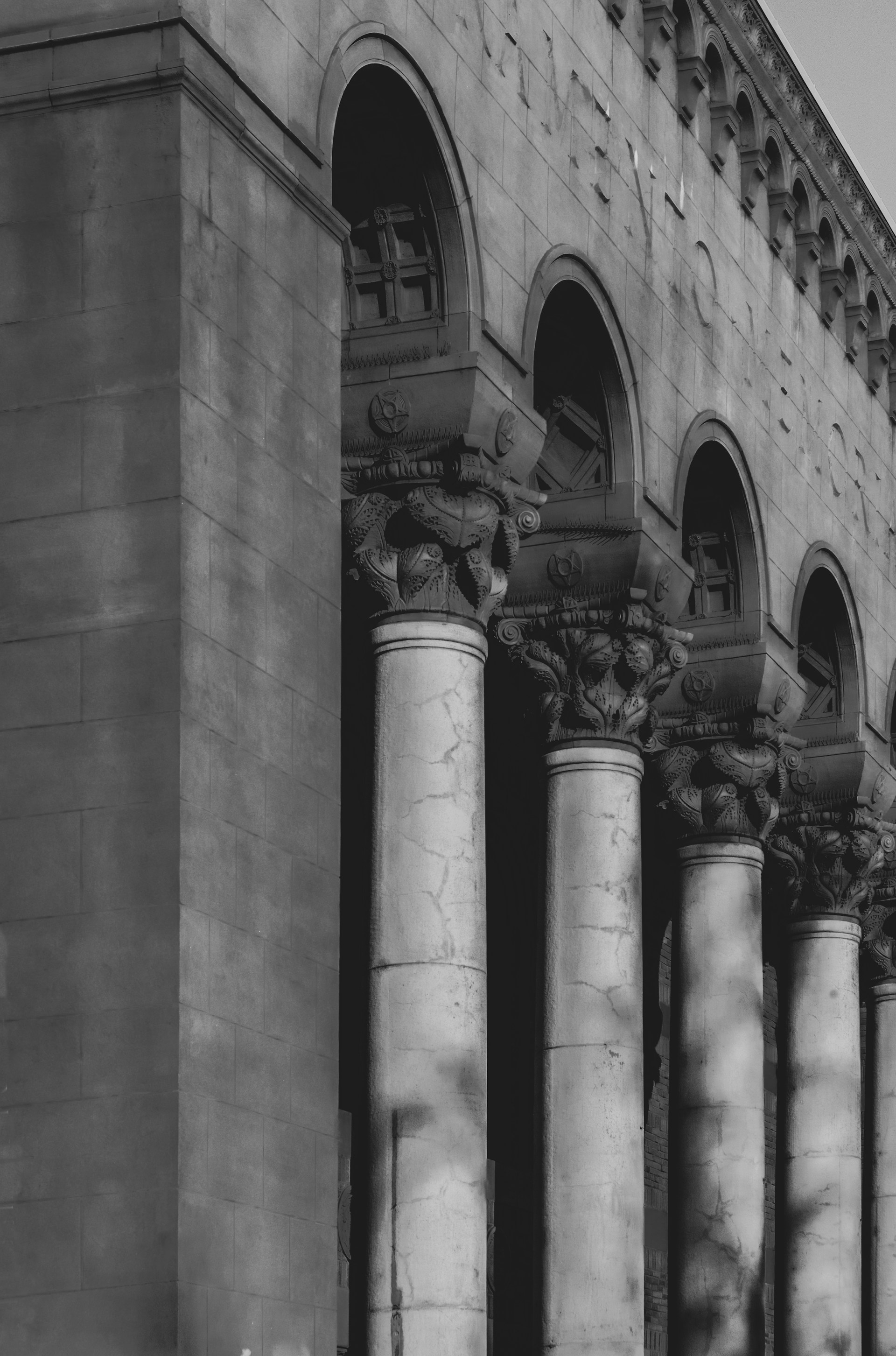 grayscale photo of concrete building