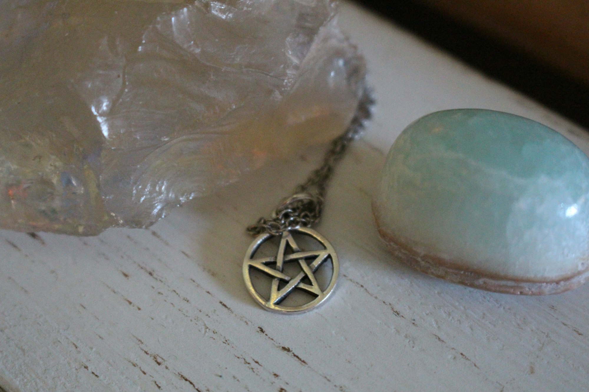 silver pentacle necklace with crystals