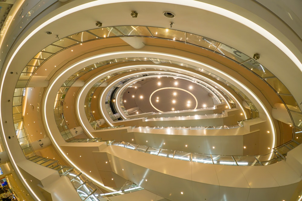 white and brown spiral staircase