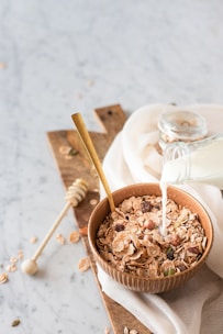 brown wooden bowl with brown powder