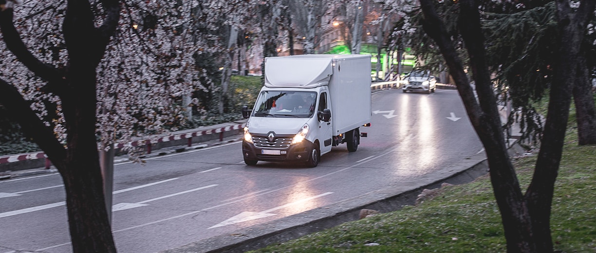 white van on road near trees during daytime