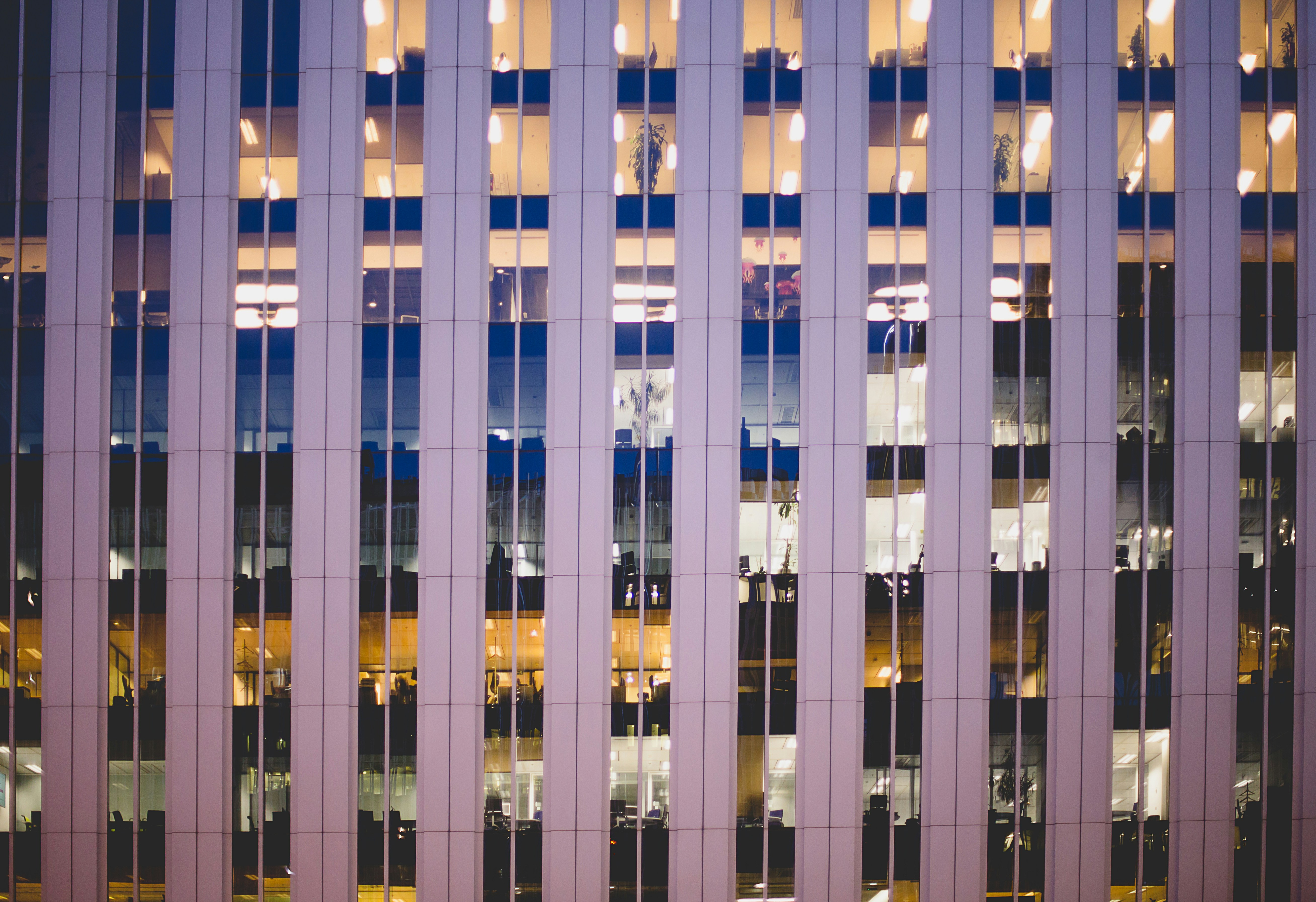 white and blue glass windows