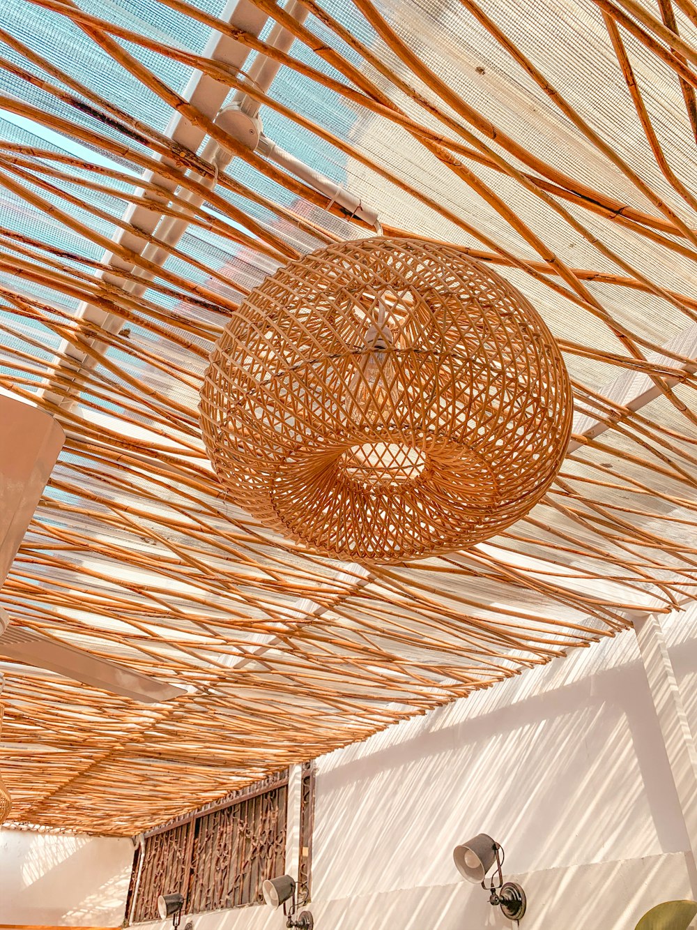 brown and white floral ceiling