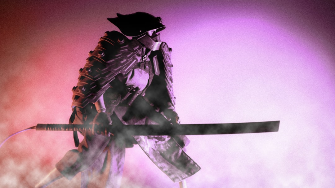 a samurai standing in a haze, prepared