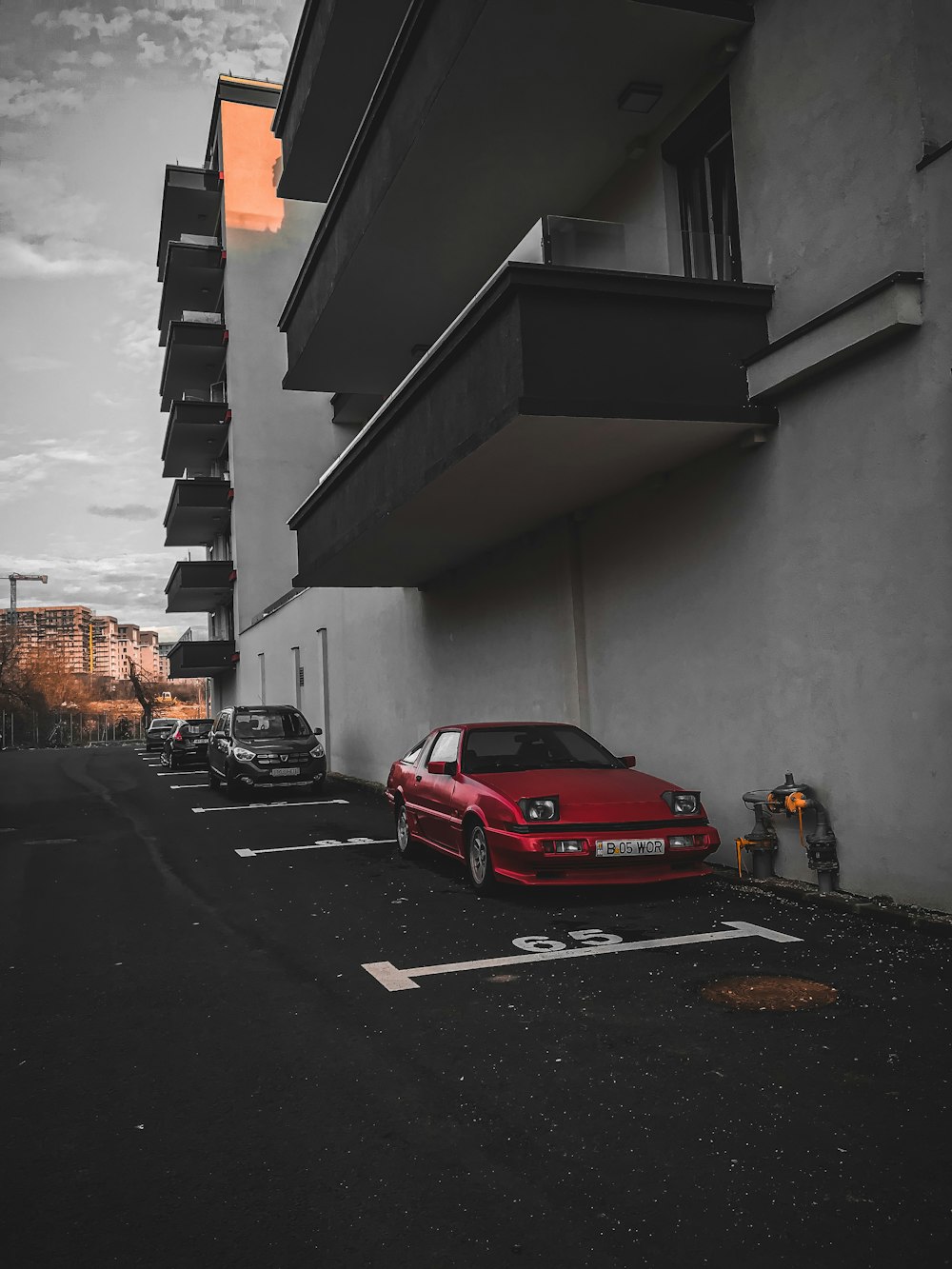 red car on the road