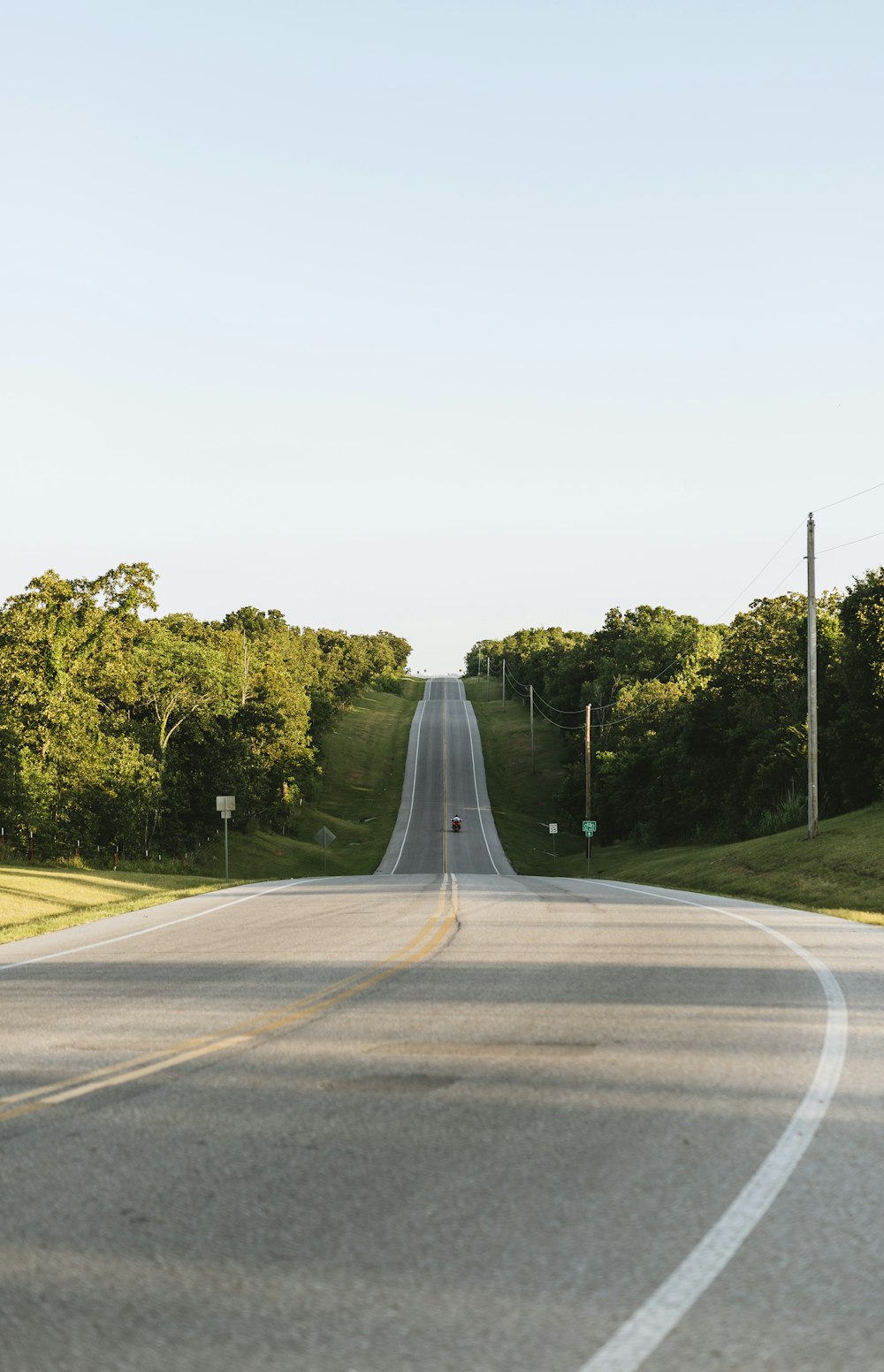 gray concrete road between green trees during daytime