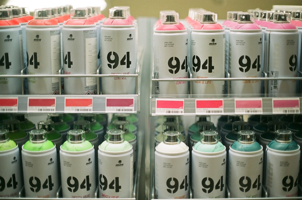 white and pink labeled bottle lot