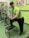 A man wearing a bright green athletic shirt, black pants, and a cap is standing in a gym. He has one foot on a small platform and is smiling at the camera. In the background, there are exercise bikes and artwork on the green walls.
