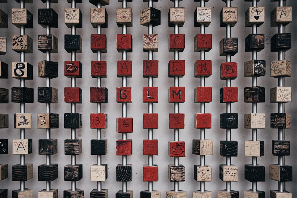 white and red square blocks