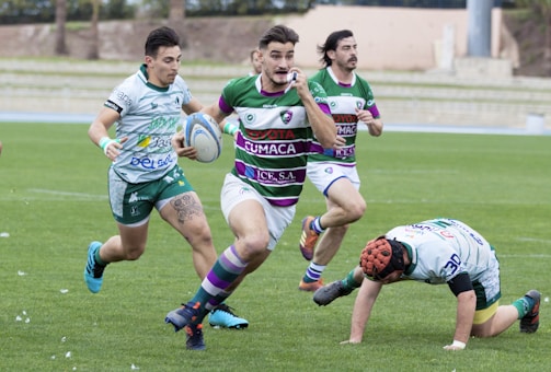 Argentinian Los Pumas players in action on the field.