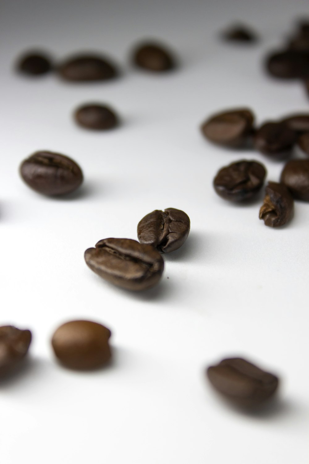 brown coffee beans on white surface