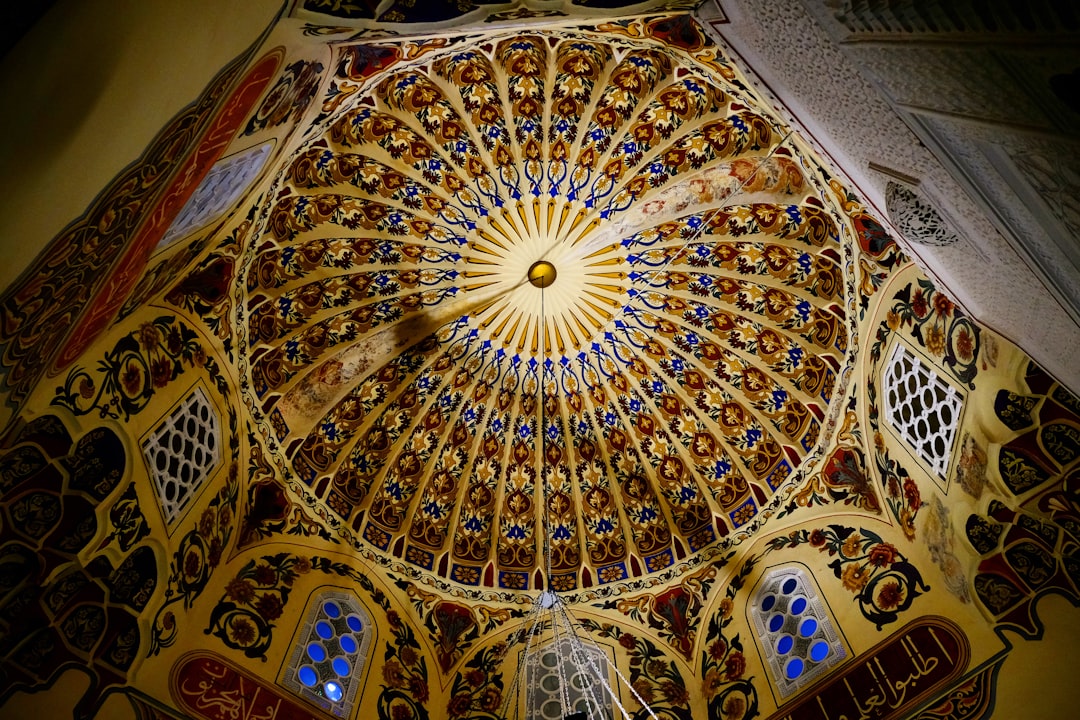 brown blue and green floral ceiling