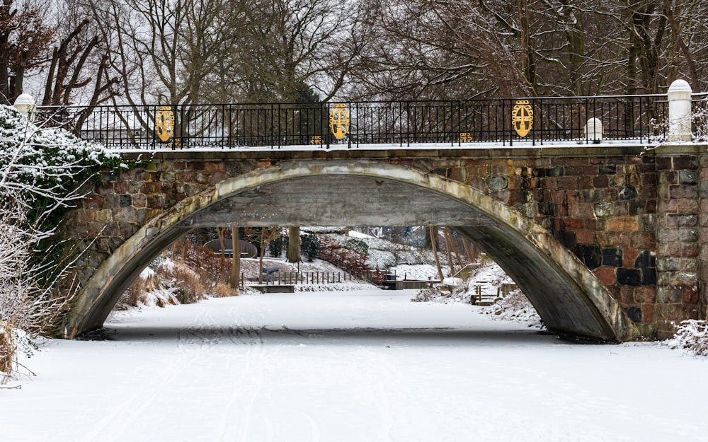 brown concrete bridge over snow covered ground