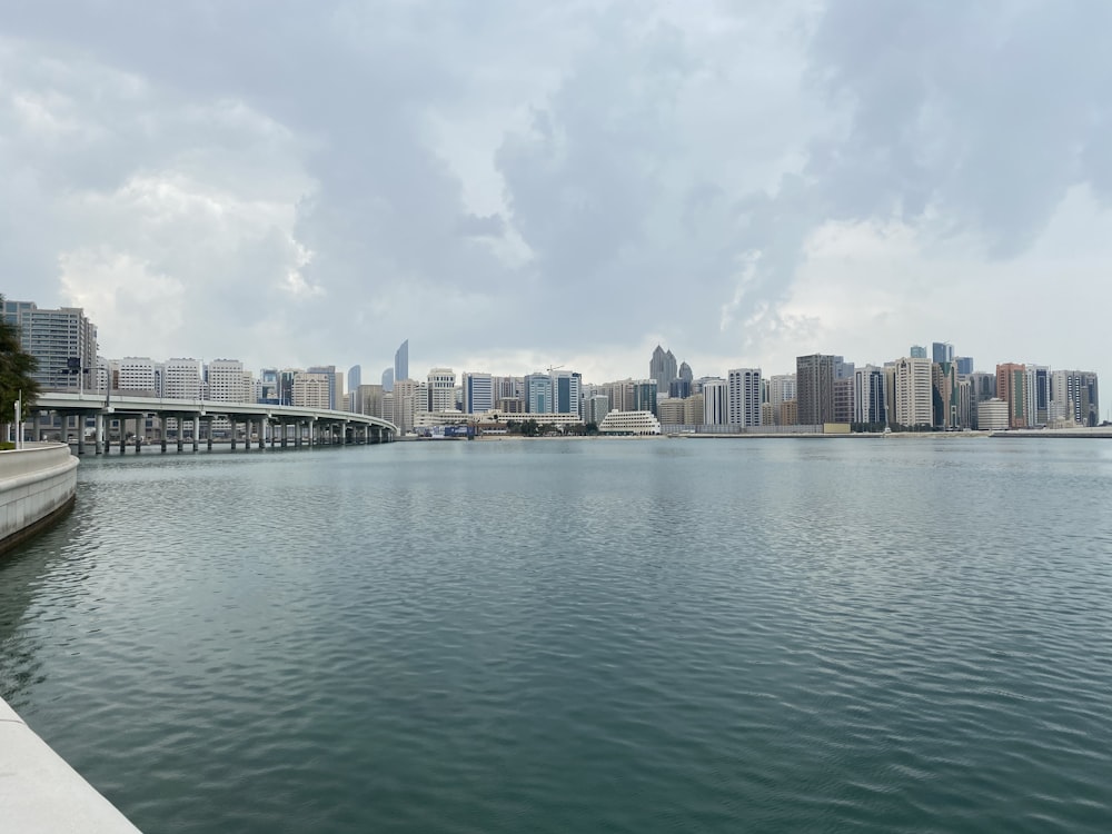 Horizonte de la ciudad a través del cuerpo de agua durante el día