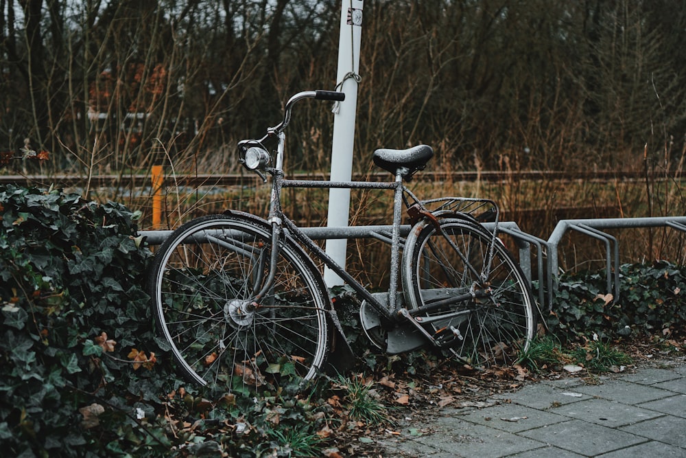 black and gray city bike on green grass field during daytime