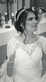 woman in white floral lace dress