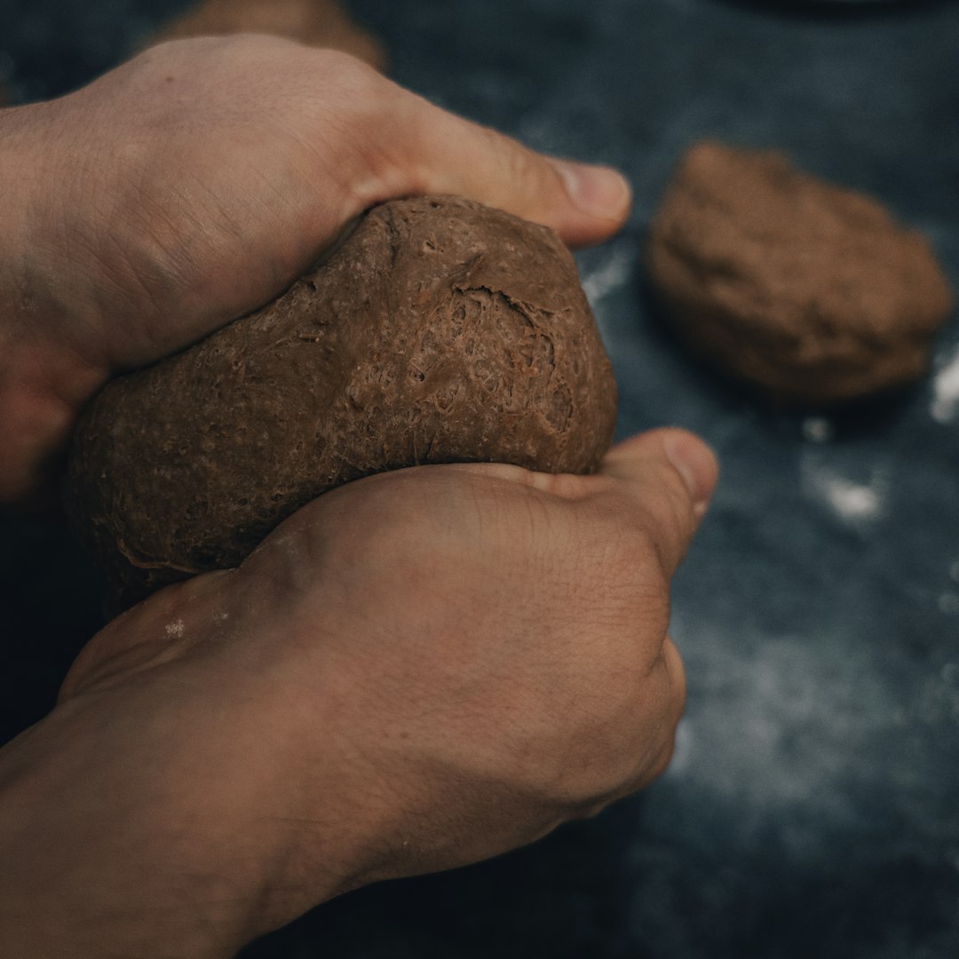 person holding brown stone fragment