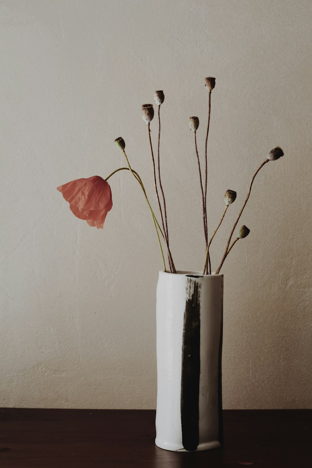 Fleur rouge dans un vase en céramique blanche