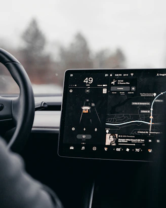 black and white map on car rear mirror