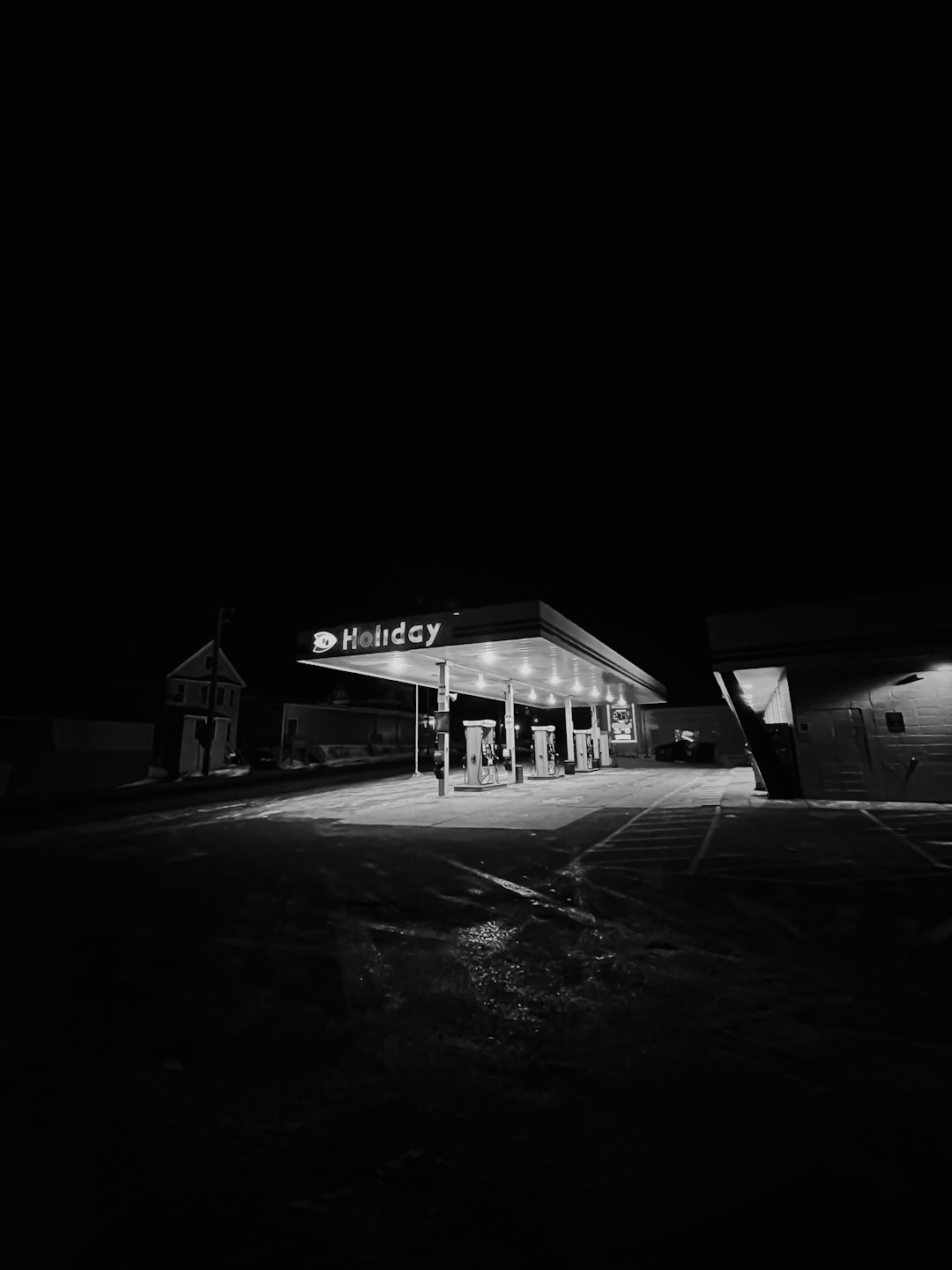 grayscale photo of a store