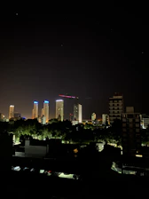 city skyline during night time