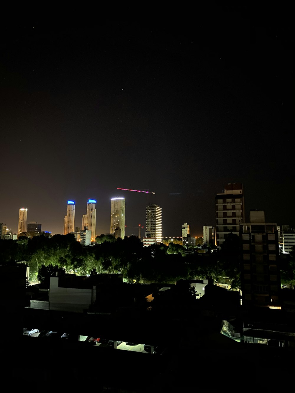 city skyline during night time