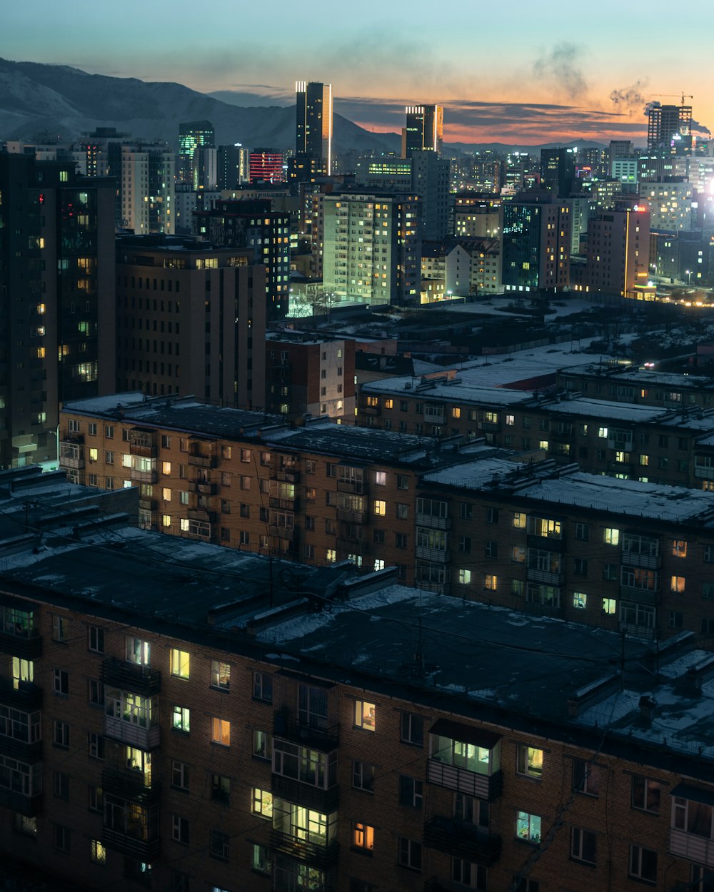 high rise buildings during night time