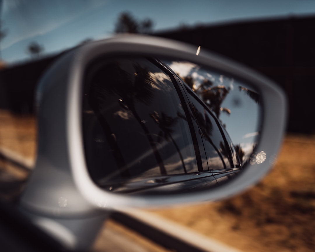 black framed car side mirror