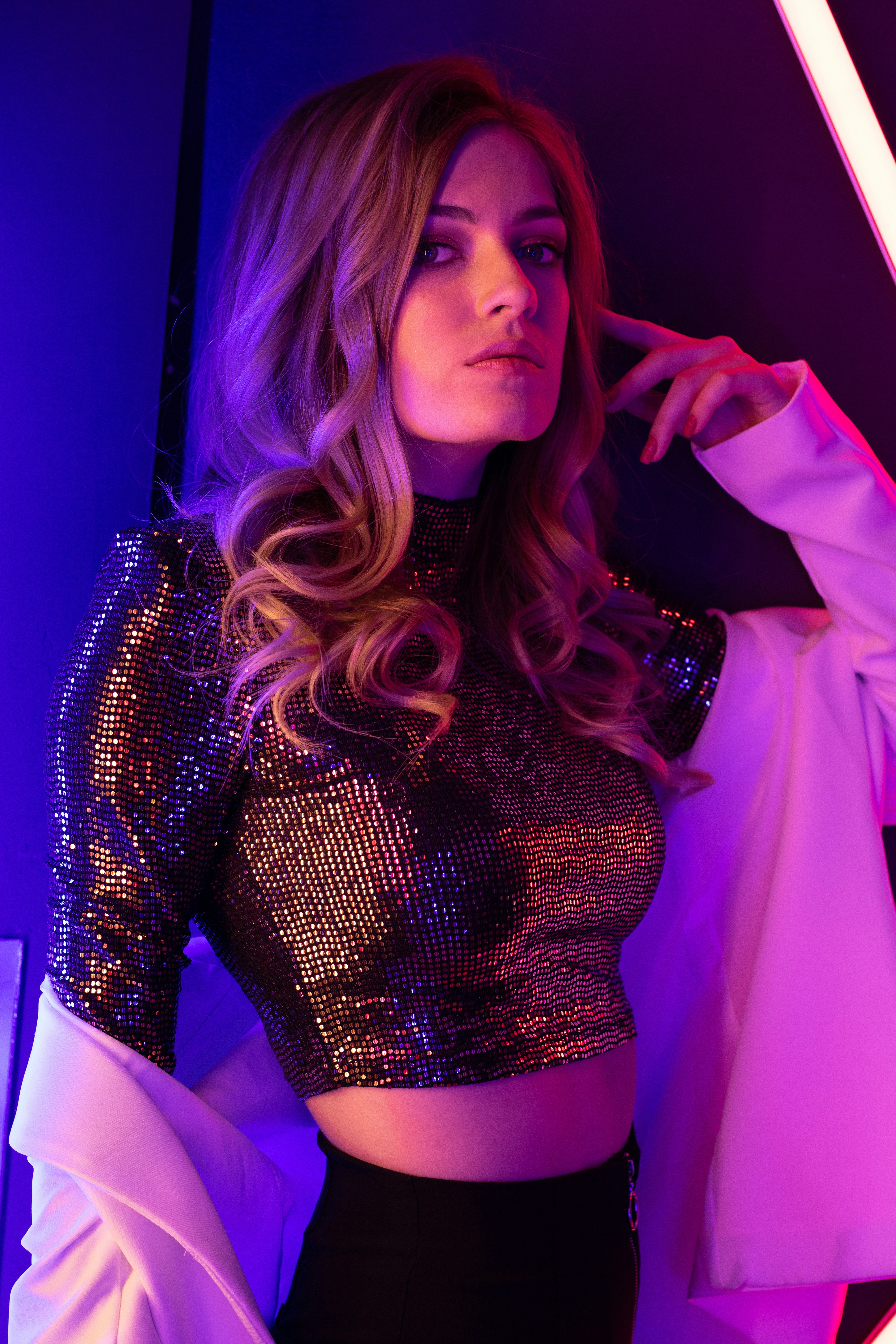 woman in black knit sweater