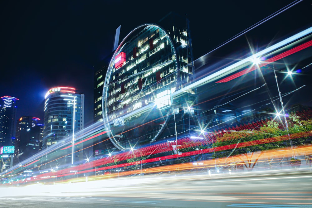 time lapse photography of cars on road during night time