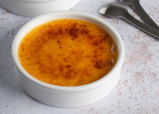 white ceramic bowl with brown soup