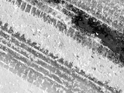 grayscale photo of concrete road