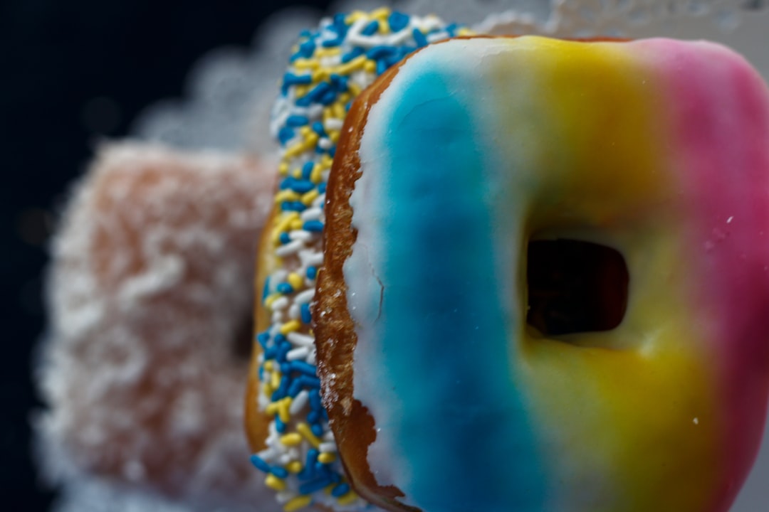 white blue and brown doughnut