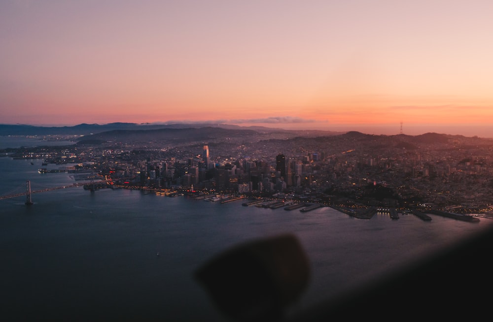 city skyline during night time